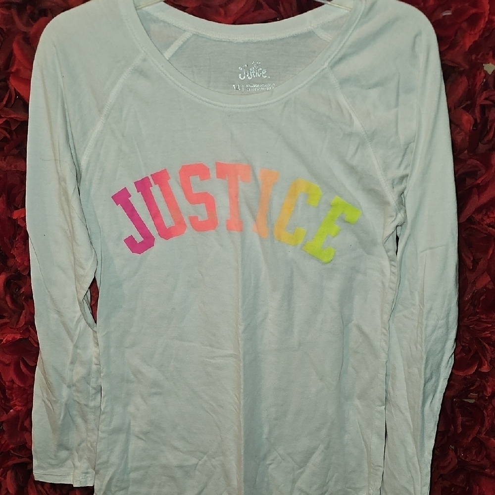 Justice White Long Sleeve with Colorful Logo
